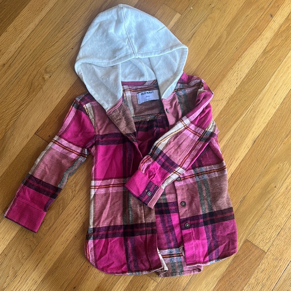 Old Navy Pink Plaid Kids Hoodie Shirt